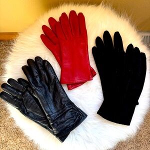 Black LEATHER women’s gloves, Blue Nero brand, 3M Thinsulate lined - Size Medium